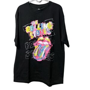 NWOT The Rolling Stones Neon Sketch Tee Black